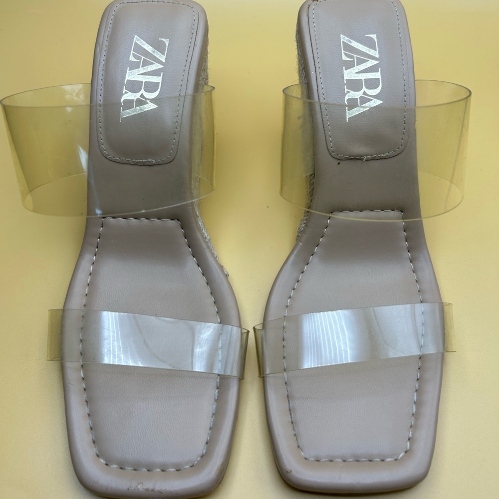 Zara Wedge Plastic Espadrille Sandals size 6 1/2 EUC worn once